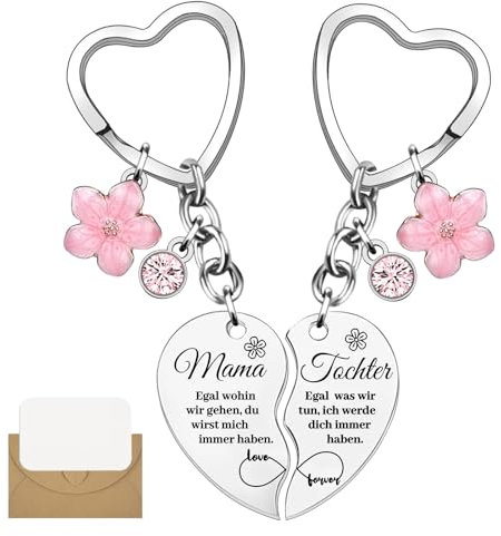 LunarCharm 2 Stück Mutter-Tochter-Schlüsselanhänger in Herzform, passendes Schlüsselanhänger-Set, Geschenke für Mama, Muttertagsgeschenke von der Tochter