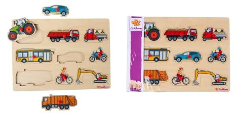 Eichhorn – Fahrzeug Puzzle mit 10 Teilen, 9 Motive aus der Welt der Fahrzeuge, griffige Pins für sicheres greifen, 30x22 cm groß, aus 100% FSC zertifiziertes Lindensperrholz, ab 1 Jahr