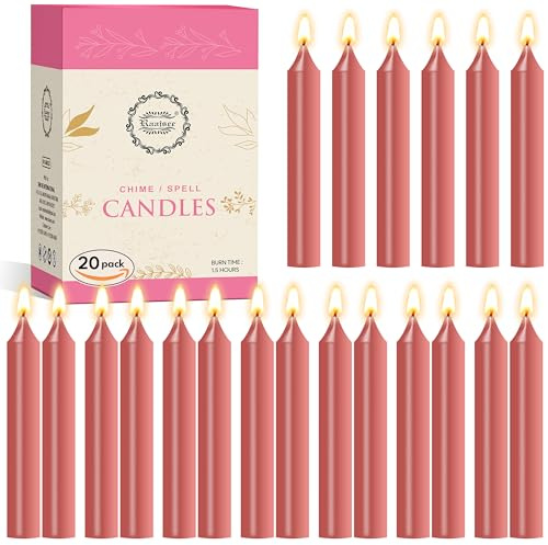 Raajsee Unscented Mini Taper Pink Candles Pack of 20 | 5 Inches (H) Dinner Candle Sticks| Smokeless, and Dripless| Paraffin Wax with Cotton Wicks | Long Burning Time.