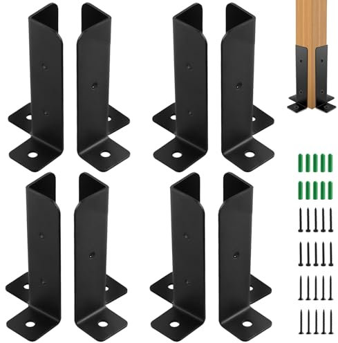 FUNSUEI 8 PCS Deck Post Brackets - Adjustable Garden Pergola Base Brackets with Screws, Fit 1.5x1.5 2x2 2x4 4x4 Wood, Heavy Duty Black Metal Post Anchor for Fence, Decking, Mailbox