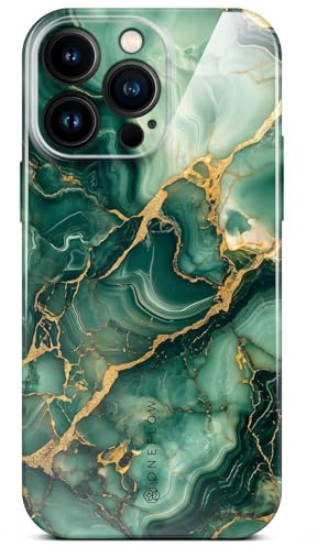 ONEFLOW Bliss Cover für iPhone 14 Pro Max Hülle in Marmor Optik, Designer Case Handy Schutzhülle mit Kameraschutz, Muster Hardcase Glitzer Handyhülle marmoriert, Grün Gold Weiß