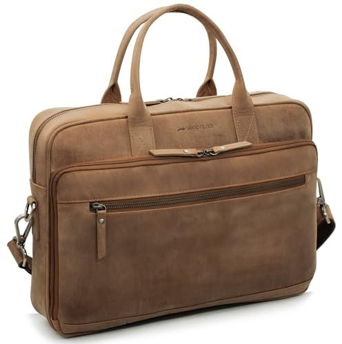 Marc Peter® Laptoptasche Phoenix I Leder Umhängetasche für 15.6 zoll Laptop I Aktentasche für Notebook I Bräune Hunter Tasche für Damen und Herren