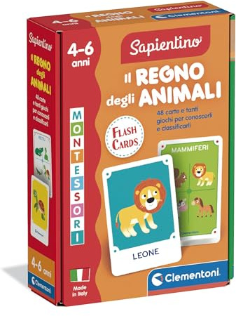 Clementoni Sapientino Montessori - Das Königreich der Tiere, Lernspiel mit Flashcards für Kinder von 4-6 Jahren, stimuliert die Entwicklung von Sprache und Taktik, Made in Italy, italienische Sprache,