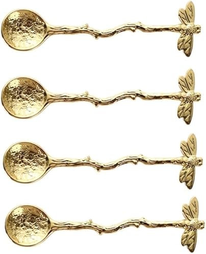 Set di 4 cucchiaini da tè a forma di libellula dorata, cucchiaino da caffè con libellula, cucchiaino da caffè creativo per mescolare tè, dessert, torte, cucchiaio con manico lungo gadget da cucina