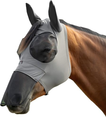 HKM Elastic Fliegenschutzmaske mit Nüsternschutz, Schlammgrau, XXS
