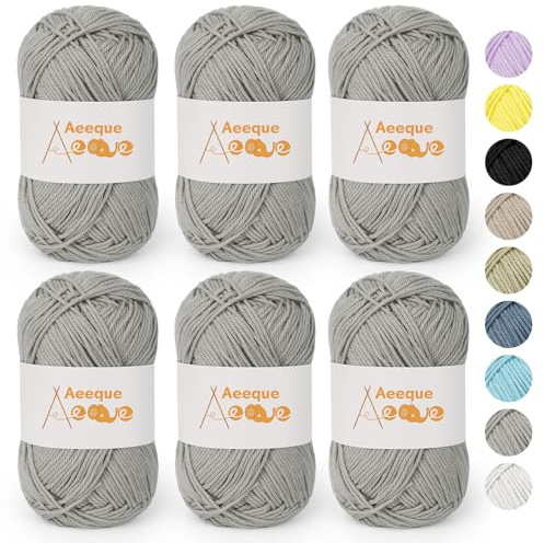 Aeeque Babywolle zum Stricken, 300g Weich Wolle zum Häkeln, 125m 4 Fädig Baumwollgarn, 100% Cotton Yarn, Wolle zum Stricken für Pullover, Schals, Decken, Mützen (Nadelstärke:3-4mm, Mittelgrau)