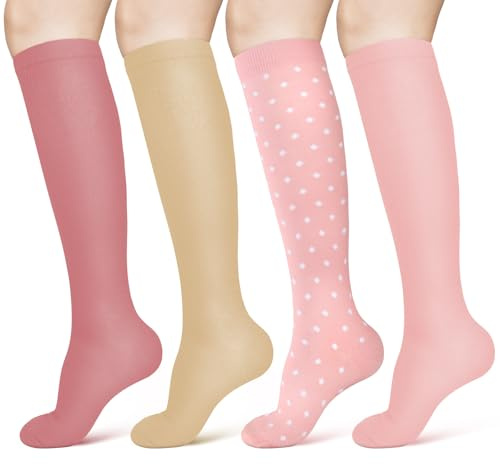ACWOO 4 Paar Kompressionsstrümpfe für Damen Herren, Bunte Stützstrümpfe Kompressionssocken, Damen Socken für Sport, Flug, Laufen, Reisen, Radsport, Krankenschwester (S/M)