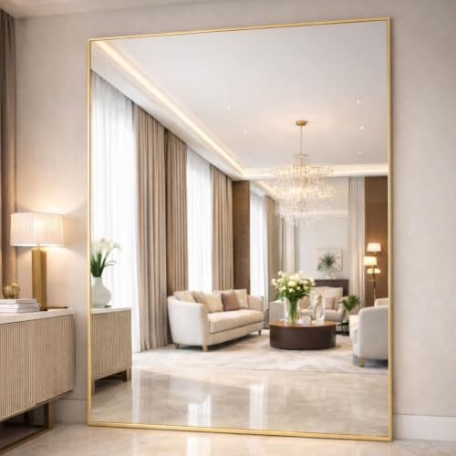 Jobu Oversized Full Length Rectangular Mirror 200x150cm, Gold Metal Frame