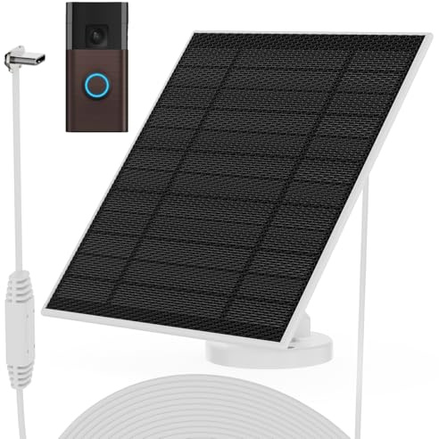 Panneau solaire pour sonnette Ring Doorbell (2024), chargeur solaire de sonnette Ring Doorbell de 6 W pour sonnettes à batterie, panneau solaire ultra-fin avec port de charge Type-C et câble de charge