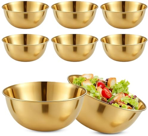 6 Stück Edelstahl Schüssel, Rührschüssel Ø 17cm Salatschüssel Set, Edelstahlschüsseln mit Messmarken 0.7L, Spülmaschinenfest, Stapelbar, für Müslischale, Dipschale, Snackschale, Servierschale, Gold