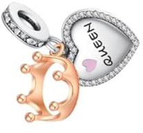 Lkwidi Damen Queen Heart and crown dangle Charm Anhänger für Armband 925 Sterling Silber Geburtsstein Charms Beads passend für Armband
