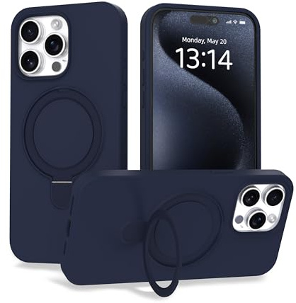 IAIYOXI Case for iPhone 12 Pro Case with Magnetic Invisible Stand - MagSafe Compatible, Military Drop Tested, Shockproof Silicone Cover for Women and Men (6.1, 2020) - Navy Blue