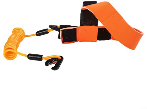 Jonikuper Umhängeband für Boote, mit Nylon-Spiralschnur und Neopren-Handschlaufe für Skimotor, Sicherheitsabschaltung, kompatibel mit Mercury und (B) (Orange)