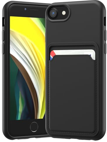 LVVFEI Coque iPhone SE2/ iPhone 8/ iPhone 7/ iPhone 6 avec Porte-Cartes, Coque Silicone TPU Anti-Choc Intégrée, Housse avec Fente pour Carte Finition Mate, Noir