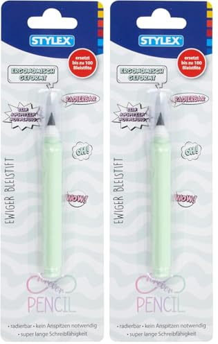 Stylex 26032 - Ewiger Bleistift in Mint, radierbar, ca. 16 km Schreiblänge, ergonomischer Graphitstift ohne Anspitzen, ersetzt ca. 100 Bleistifte, flüssiges Schreiben für Schule, Uni oder Büro