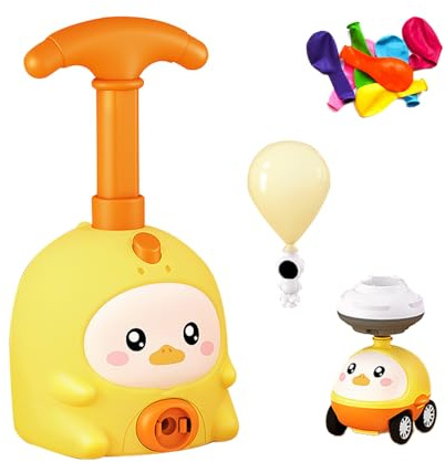 Kryilut Animal Air Powered Balloon Car Toy, Animal Balloon Car Toy Pump Set, Balloon Car Launcher Set with Easy Manual Pump, 2-in-1 Races on Ground & Flies in Air, Gift for Boys Girls (Yellow-1car)