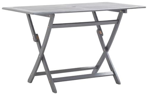 Owoxanthellate Table de jardin pliante - 120 x 70 x 75 cm - En bois d'acacia massif - Table à manger pour jardin, terrasse et balcon - Table en bois avec trou pour parasol - Table pliante laquée gris