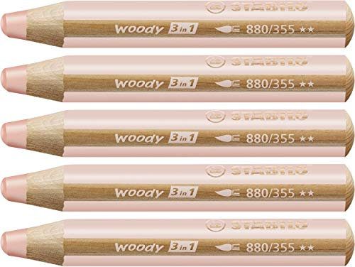 STABILO - Buntstift, Wasserfarbe & Wachsmalkreide - woody 3 in 1-5er Pack - apricot