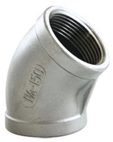 Sirocco Edelstahl Fitting V2A Bogen, 45 Grad, IG-IG, kurz, 2 Zoll