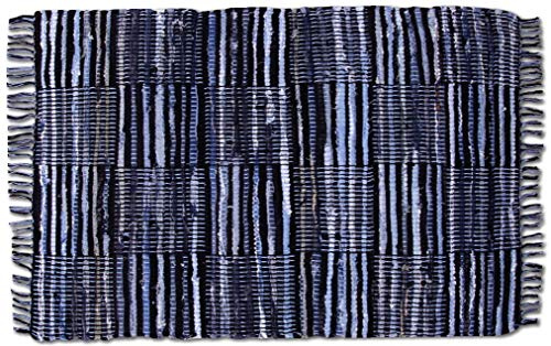 Bestlivings Flickenteppich Rund 70 x 180 cm aus handgewebter Baumwolle in Jeans Check - viele Variationen