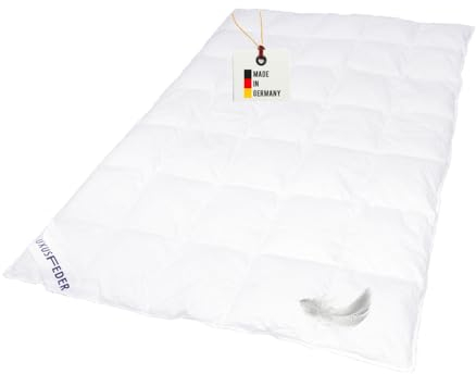 Luxusfeder Daunendecke Sommerhalbjahr 135x200 cm 525g 100% weiße sächsische Neue Gänsedaunen Daunenbettdecke Kassettendecke leicht, deutsches Qualitätsprodukt