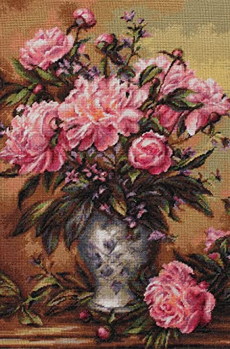 Luca-S Kreuzstichset Vase mit Pfingstrosen, Zählmuster, 34x41cm