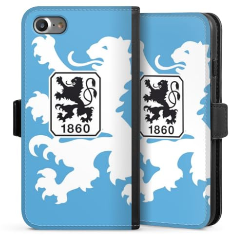 Klapphülle kompatibel mit Apple iPhone 7 Handyhülle aus Kunst Leder schwarz Flip Case TSV 1860 München Offizielles Lizenzprodukt Wappen