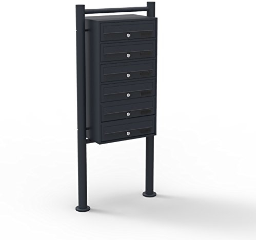 Wiltec Boîte aux lettres sur pieds Noire 513 x 270 x 1500 mm, avec 6 Compartiments verrouillables et Porte-nom, Revêtement en poudre, pour Courrier