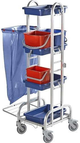 eurokraft | Reinigungswagen Edelstahl | mit 2 x 10-l-Eimer | 1 x 6-l-Eimer | Kunststoffrollen