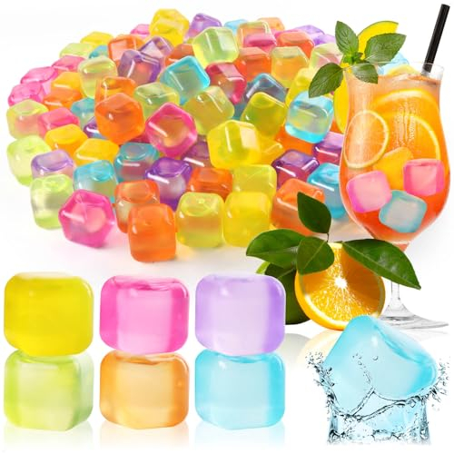 COM-FOUR® 120x glaçons réutilisables de superbes couleurs, glaçons de fête pour rafraîchir les boissons (120 pièces - cubes)