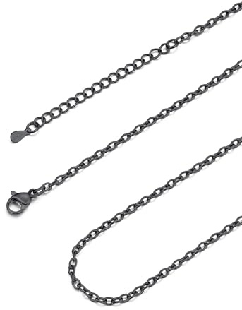 FOCALOOK Edelstahl Kette Damen 1mm/1.4mm/2mm/2.5mm Halskette für Anhänger | Kettenlänge: 35cm-75cm, 4 Farben: Silber/Gold/Schwarz/Rosegold, Kann einzeln oder mit Anhänger getragen werden