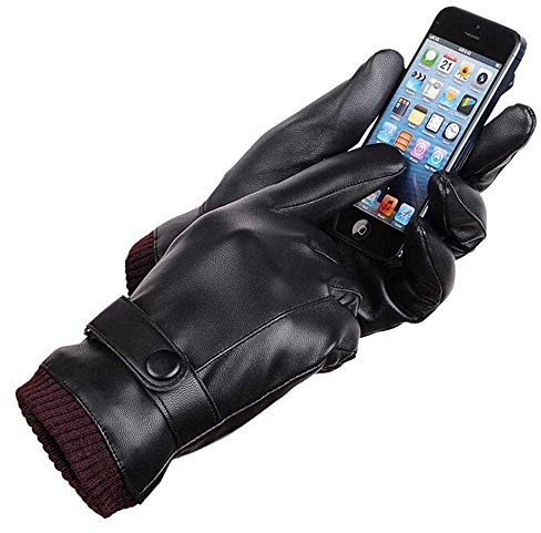 ADONISTO Herren Winter Warme Handschuhe aus Leder Lederhandschuhe Gefüttert mit Fütterung Schwarz Touch