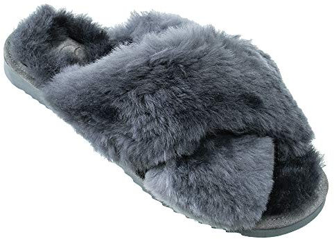 ESTRO Damen Lammfell Hausschuhe Echtleder Gefuttert Wolle Pantoffeln Schlappen Schuhe Intimo (39, Stahl 2)