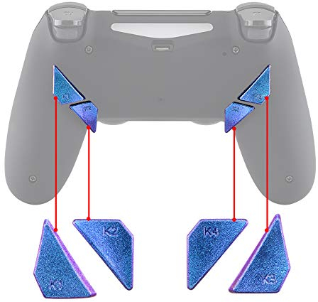 eXtremeRate Ersatz Dawn Remap Tasten Rückseite Knöpfe für ps4 Controller Ersatzteile Back Buttons K1 K2 K3 K4 Paddles für ps4 Controller Programmierbares Dawn Remap Kit-Lila Blau