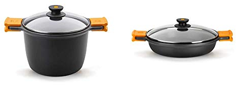 BRA Efficient Olla Alta con Tapa de Cristal y Asas de Silicona, 6.8 litros, 24 cm + Efficient Cacerola Baja con Tapa de Cristal y Asas de Silicona, 28 cm,con Antiadherente Teflon Platinum Plus