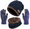 TMEOG Wintermütze Herren Mütze Schal Handschuh-Sets, Touchscreen Handschuhe Beanie Warme Mütze Strickmütze Winterschal Herren mit Fleecefutter (A - Marine)
