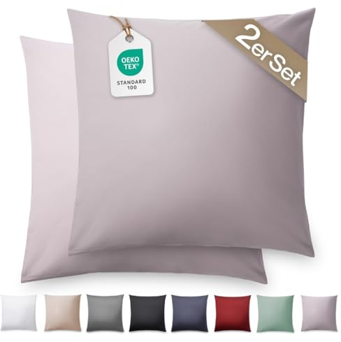 Blumtal Mako Satin Kissenbezug 50x50 Baumwolle Grau - 2er Set Kissenbezüge aus 100% Baumwolle - Edle Glanzoptik & Reißverschluss - Satin Kissenbezug für Kissen 50x50 Dekokissen & Sofakissen