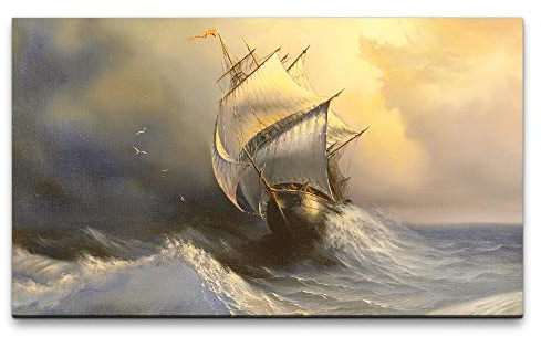 Paul Sinus Art Bilder XXL altes Segelschiff im Sturm 120x70cm Wandbild auf Leinwand
