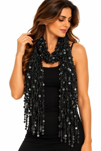 Central Chic Atemberaubender Pailletten-Abendschal für Damen in 6 schönen Farben, schwarz / schwarz, One size