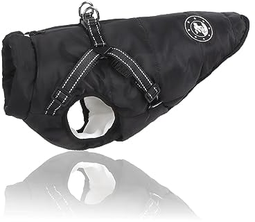 LUOWAN Hundemantel Wasserdicht, Hundemantel Französische Bulldogge, Warme Weste mit Hundegeschirr, Verschiedene Größen,Hundejacke für Kleine Hunde