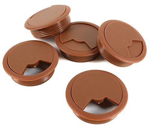5X Light Brown Desk Grommets - 60mm Cable Tidy Discs for Office/School Desks and Media Units