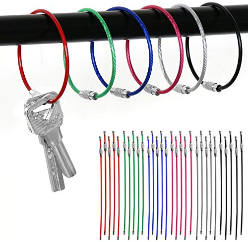 ForTomorrow 36 Stück Schlüsselringe Edelstahl Groß, 15cm Schlüsselring Drahtseil, Stahlseil Schlüsselring mit Drehverschluss Bunt Schlüsselanhänger Ringe, Keychain Key Ring