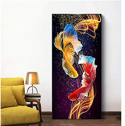 Diamond Painting Kits für Erwachsene,Farbiger Koi Fisch Diamant Malerei Bilder groß Full Drill,DIY 5D Stickerei Kreuzstich Crystal Strass Mosaik Gemälde Art Craft Home Wall Décor 40x80cm/16x32in T3930