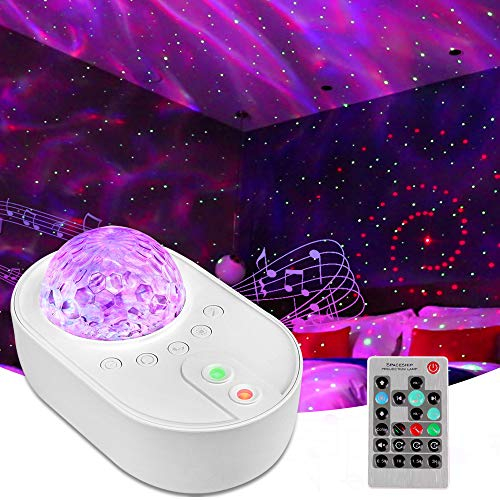 SOONCOR Veilleuse Projecteur de Ciel Étoilé à LED, Lampe Projection des Ondes Océaniques et Galaxie avec Lumières en Couleurs, Musique en Bluetooth et Télécommandée