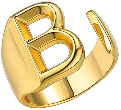 JewelryWe Herren-Ring Damen-Ring mit Gravur Buchstaben A-Z Kupfer Ring Alphabet Schmuck Gold