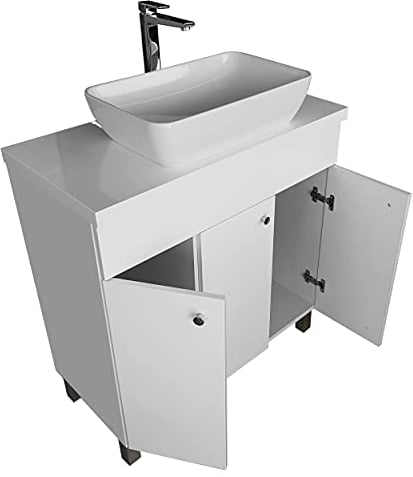 Waschbecken mit Unterschrank 80 cm Breit IGA SINK | Aufsatzwaschbecken mit Unterschrank | Badmöbel Set für Badezimmer & Gäste-WC | Waschtisch mit Unterschrank Stehend | Waschbeckenunterschrank Weiß