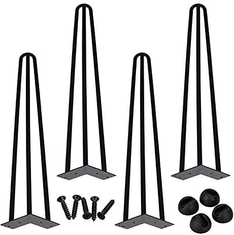 Einfeben 3 Stange Haarnadel Tischbeine, 4 Set Vintage und Industrial Look Hairpin Legs, Metall Möbelfüße Mit Bodenschoner, 35cm/14'' Höhe für Couchtische, Moderne Schreibtische, Nachtständer Stühle