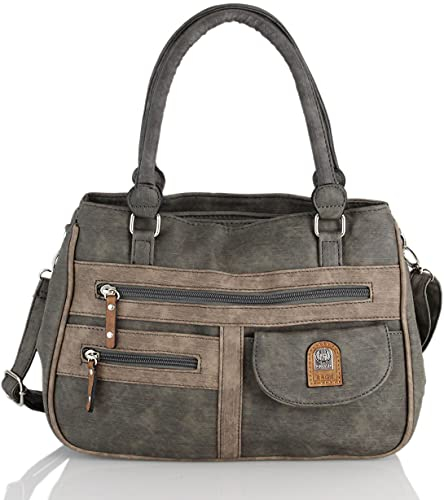 irisaa Damen Handtasche Schultertasche Mittelgroße Umhängetasche Praktische Handtasche mit Vielen Fächern Hobo Bags Vintage Look mit Reißverschluss, Dunkles Braungrau, Einheitsgröße