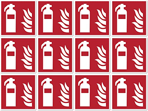 Feuerlöscher Brandschutzzeichen: F001 - DIN EN ISO 7010 / ASR A1.3 - Aufkleber: 2,5 cm, 12 Stück