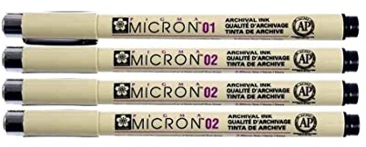 SAKURA Pigma Micron Schwarz 02 (3 Stück) + 01 (1 Stück) – Manga-Set